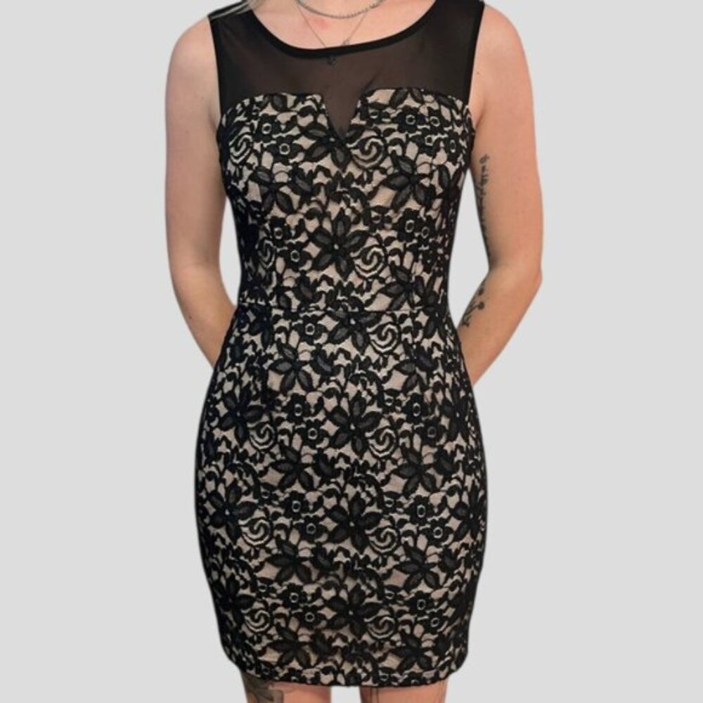 La Scala Black Lace Cocktail Party Midi Dress